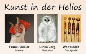 Tierillustrationen Ausstellung Tierisch Menschlich in der Helios Klinik Mülheim vom 17.4. bis 20.7.2026